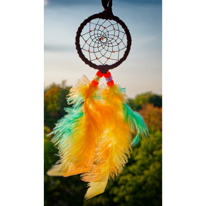 Item 44 - Small 2.5 " Neon Orange Sun and Dream Catcher
