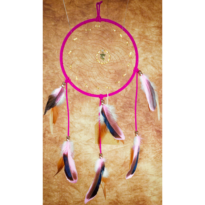 item 114 - 7" ring wrapped in Pink Faux Suede, bronze fox Centre