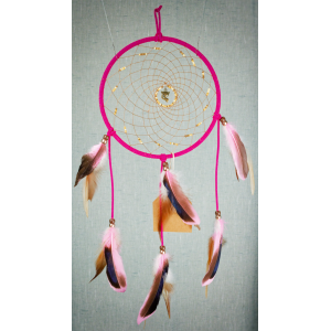 item 114 - 7" ring wrapped in Pink Faux Suede, bronze fox Centre