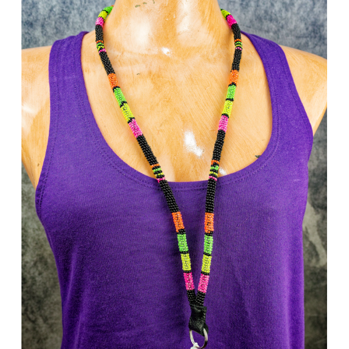 Item 134: 32 in Beaded Lanyard, Neon / Black