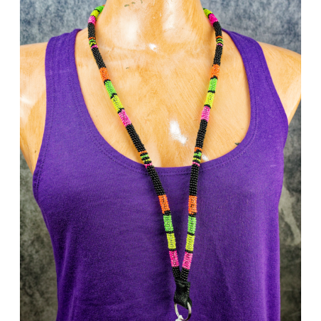 Item 134: 32 in Beaded Lanyard, Neon / Black