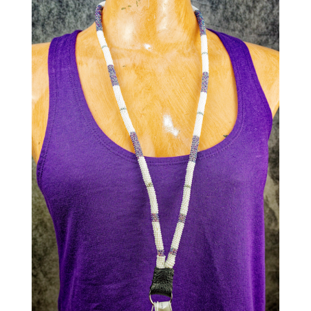 Item 136: 32 in Beaded Lanyard, Lavender/White/Silver