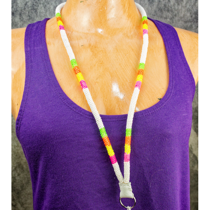 Item 137: 32 in Beaded Lanyard, Neon/White