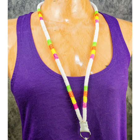 Item 137: 32 in Beaded Lanyard, Neon/White