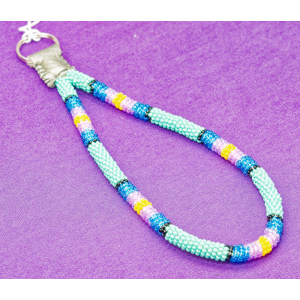 12 in Beaded Lanyard, Turq/Blue/Yellow