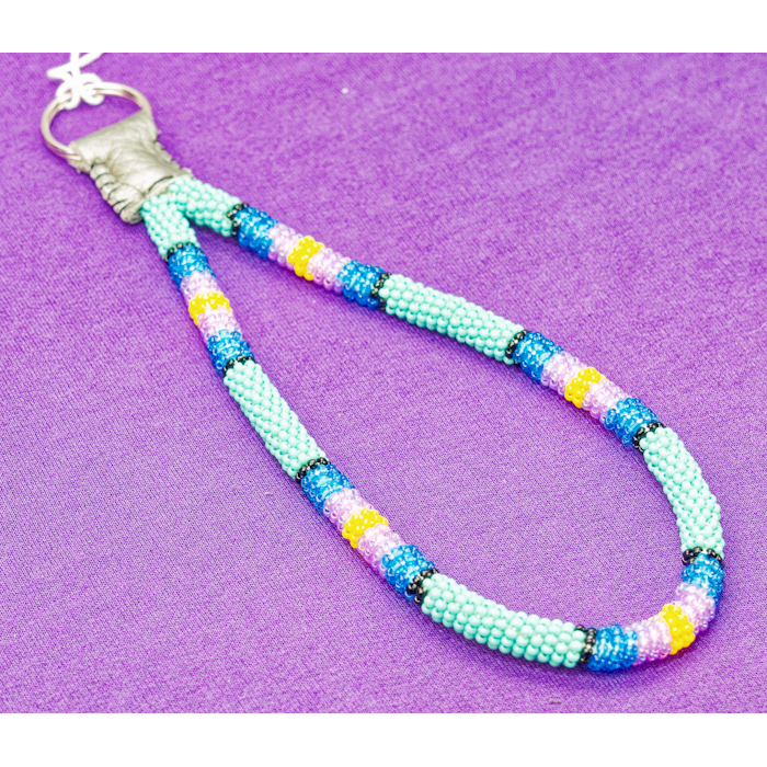 12 in Beaded Lanyard, Turq/Blue/Yellow