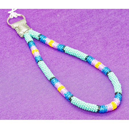 12 in Beaded Lanyard, Turq/Blue/Yellow