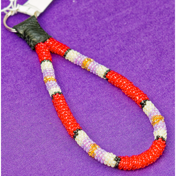 9 in Beaded wristlet, Red/White/Lav
