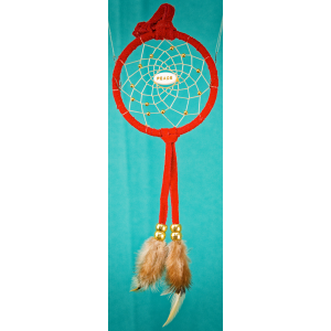 -178- Small 3" Dream catcher - Red Suede Leather - Peace