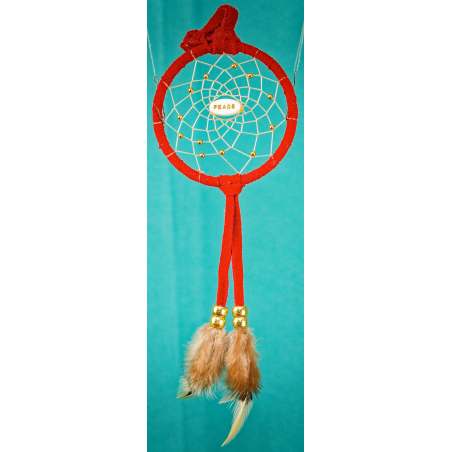 -178- Small 3" Dream catcher - Red Suede Leather - Peace
