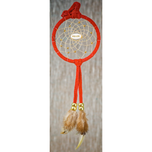 -178- Small 3" Dream catcher - Red Suede Leather - Peace
