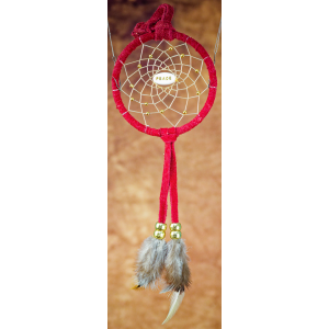 -178- Small 3" Dream catcher - Red Suede Leather - Peace