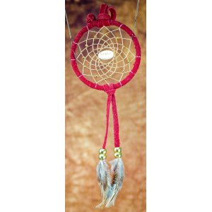 -179- Small 3" Dream catcher - Red Suede Leather - Dream