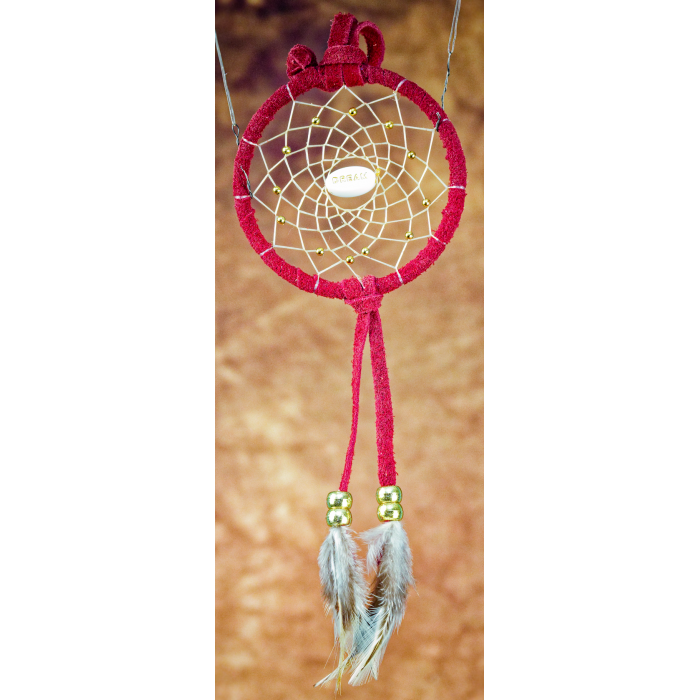 -179- Small 3" Dream catcher - Red Suede Leather - Dream
