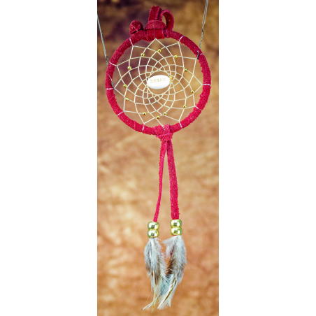 -179- Small 3" Dream catcher - Red Suede Leather - Dream