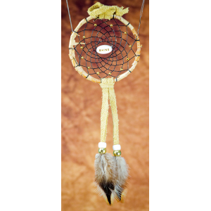 -180- Small 3" Dream catcher - Tan leather -  Birch - Shine
