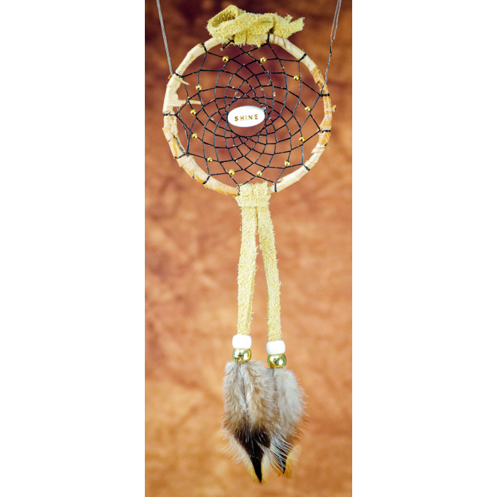 -180- Small 3" Dream catcher - Tan leather -  Birch - Shine