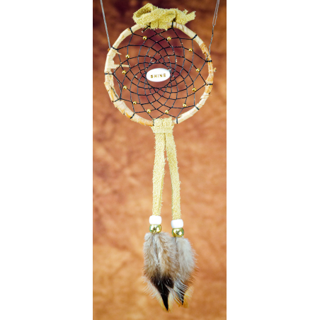 -180- Small 3" Dream catcher - Tan leather -  Birch - Shine