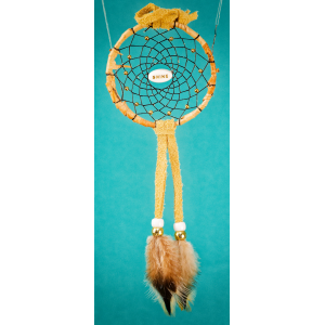 -180- Small 3" Dream catcher - Tan leather -  Birch - Shine