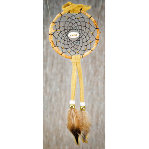 -180- Small 3" Dream catcher - Tan leather -  Birch - Shine