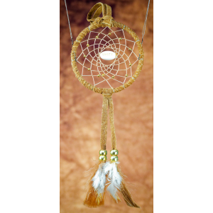 -175- Small 3" Dreamcatcher - brown leather - unity