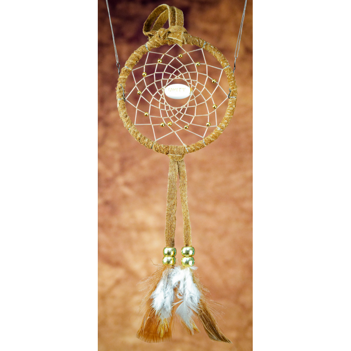 -175- Small 3" Dreamcatcher - brown leather - unity