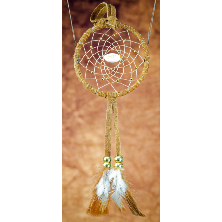 -175- Small 3" Dreamcatcher - brown leather - unity