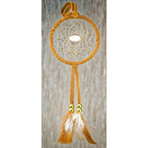 -175- Small 3" Dreamcatcher - brown leather - unity