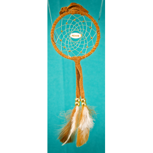 -176- Small 3" Dreamcatcher - brown leather - Peace