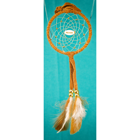 -176- Small 3" Dreamcatcher - brown leather - Peace