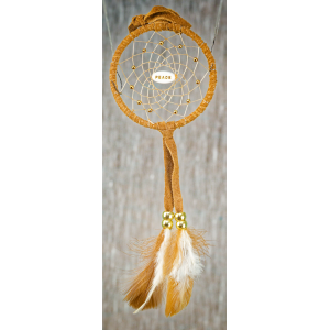 -176- Small 3" Dreamcatcher - brown leather - Peace