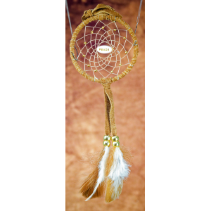 -176- Small 3" Dreamcatcher - brown leather - Peace