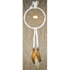 -177- Small 3" Dreamcatcher - white leather - Shine