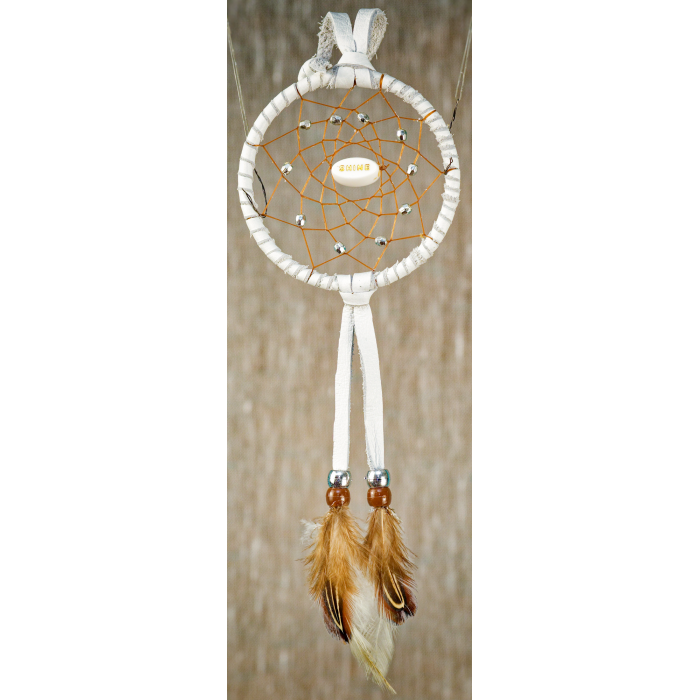 -177- Small 3" Dreamcatcher - white leather - Shine