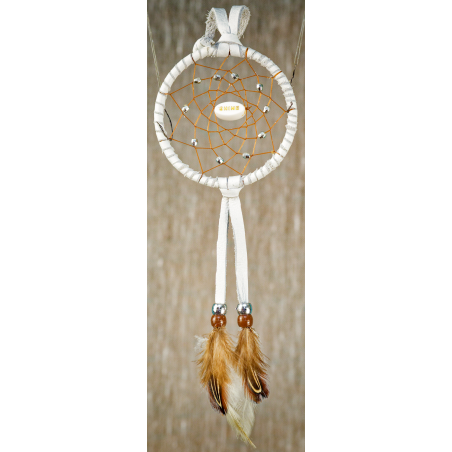 -177- Small 3" Dreamcatcher - white leather - Shine