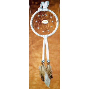 -177- Small 3" Dreamcatcher - white leather - Shine