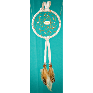 -177- Small 3" Dreamcatcher - white leather - Shine