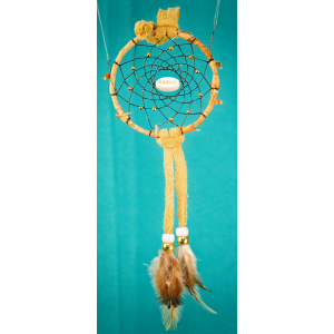 -181- Small 3" Dream catcher - Tan leather -  Birch - Dream
