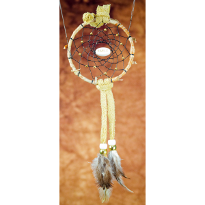 -181- Small 3" Dream catcher - Tan leather -  Birch - Dream