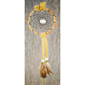 -181- Small 3" Dream catcher - Tan leather -  Birch - Dream