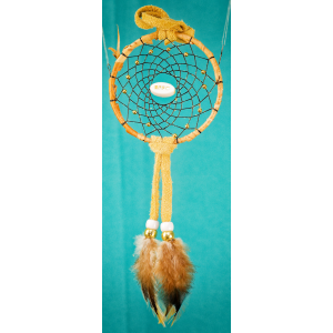 -182- Small 3" Dream catcher - Tan leather -  Birch - BFF