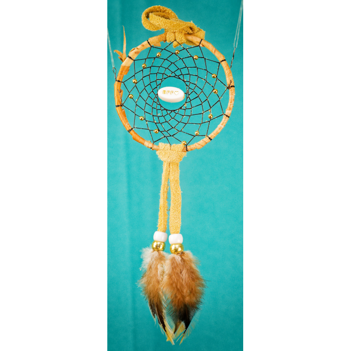 -182- Small 3" Dream catcher - Tan leather -  Birch - BFF