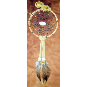 -182- Small 3" Dream catcher - Tan leather -  Birch - BFF