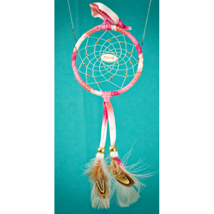 185 small 3" Pink tie-dye Dreamcatcher PEACE centre