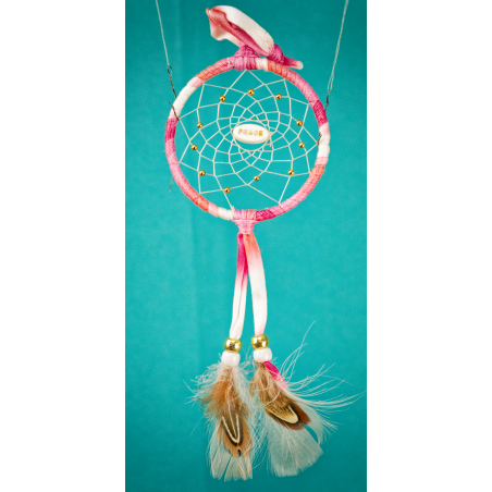 185 small 3" Pink tie-dye Dreamcatcher PEACE centre