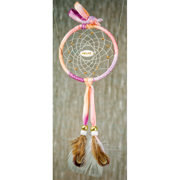 187-Small 3" Dream Catcher - Purple Tie-dye Peace central bead