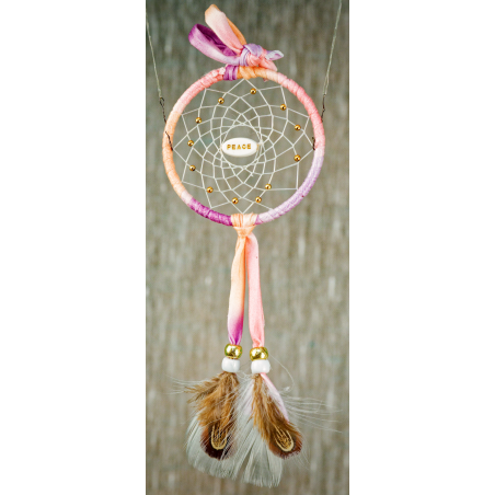 187-Small 3" Dream Catcher - Purple Tie-dye Peace central bead