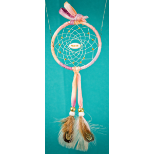 187-Small 3" Dream Catcher - Purple Tie-dye Peace central bead
