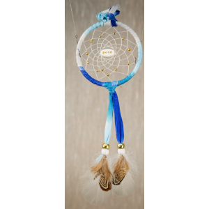 189 - Small 3" Dream catcher - Blue tiedye - Shine central bead