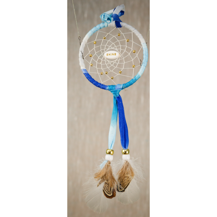189 - Small 3" Dream catcher - Blue tiedye - Shine central bead